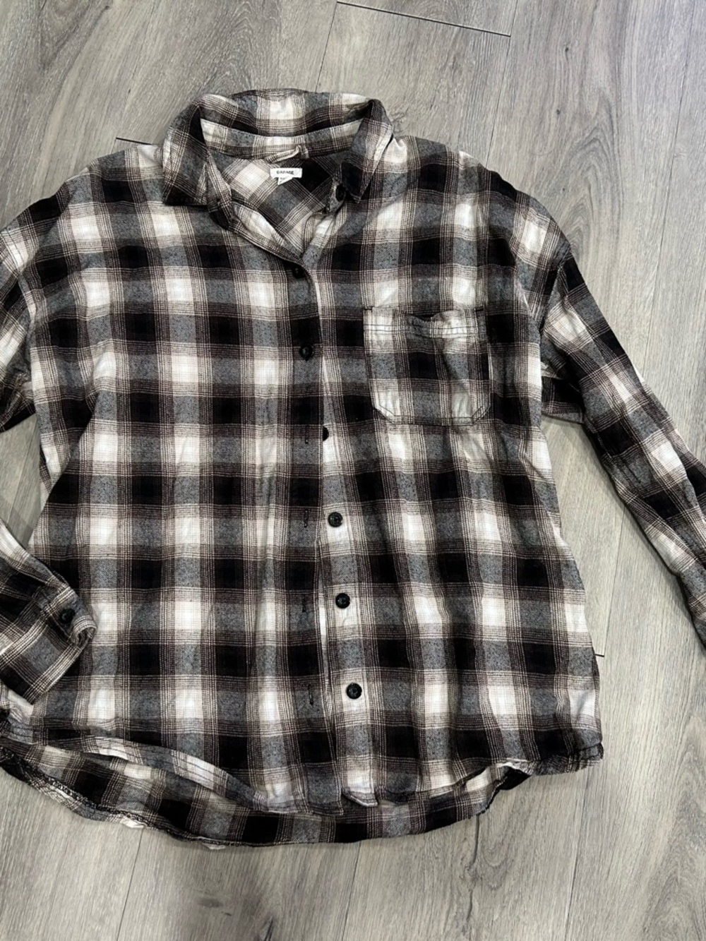 Garage Black and Gray Plaid Button-Down Shirt